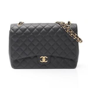 Chanel Matelasse Maxi Double Flap Shoulder Bag Caviar Leather Grained Calfskin